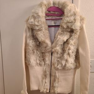 Beige,  faux fur sweater w zipper from Boston Proper